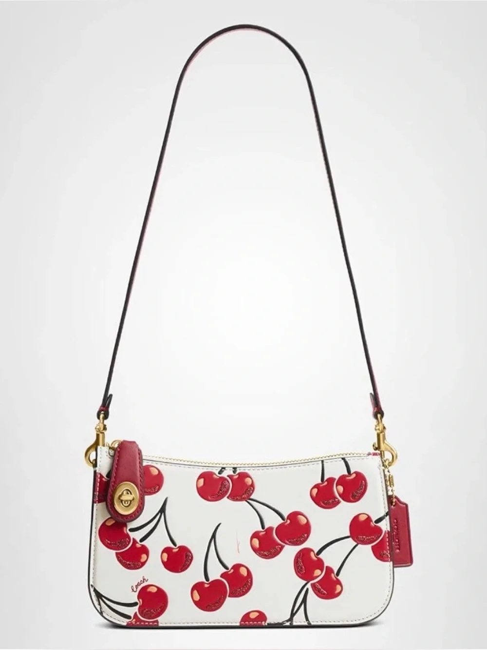 COACH Penn Cherry Print Leather Shoulder Bag